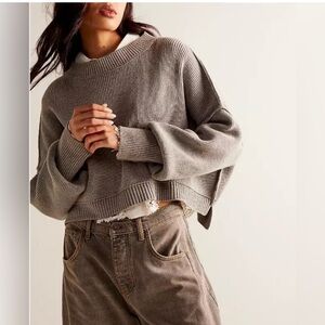 Free People Gray Cropped Sweater